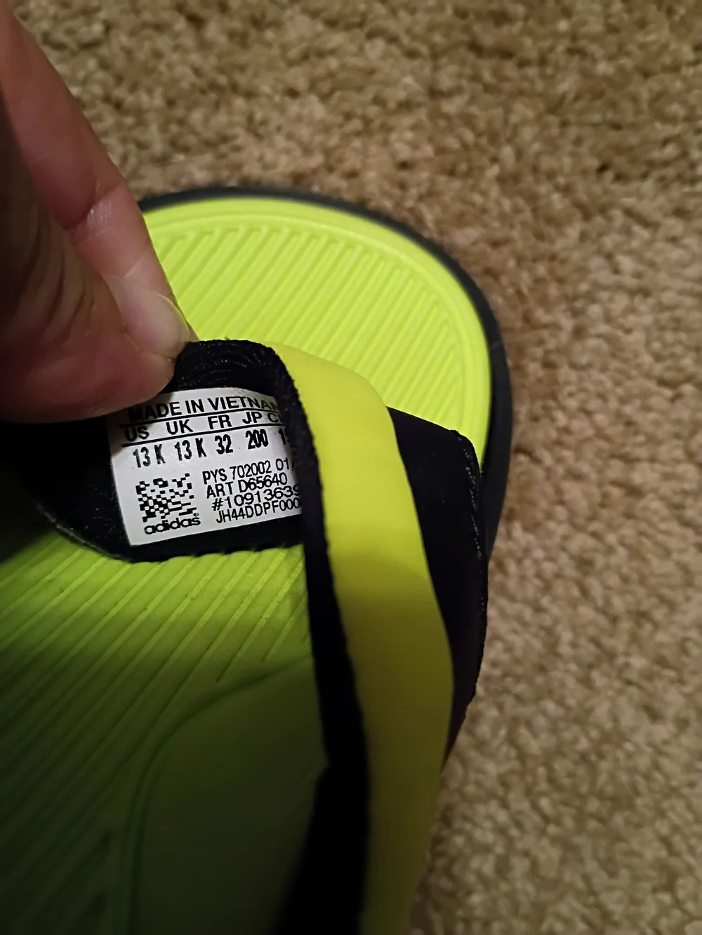 New Kids Adidas Neon Green & Black Flip Flops